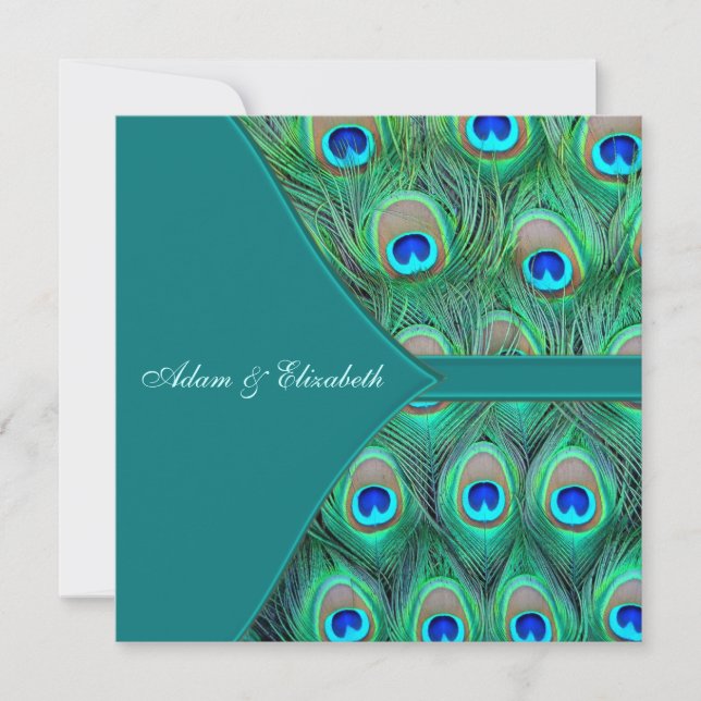 Aquamarine Blue Peacock Wedding Einladung (Vorderseite)