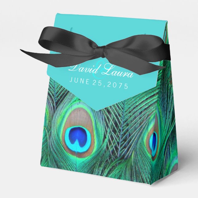 Aquamarine Blue Peacock Wedding Geschenkschachtel (Vorderseite)