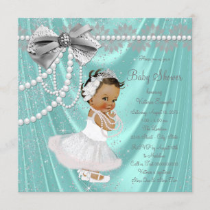 Aquamarine Blue Silver Satin Pearl Ethnic Baby Dus Einladung