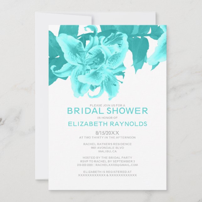 Aquamarine Blume Bridal Dusche Einladungen (Vorderseite)