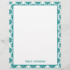 Aquamarine Blume individuelle Name weiß Briefbogen