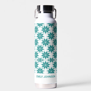 Aquamarine Blume individuelle Name weiß Trinkflasche