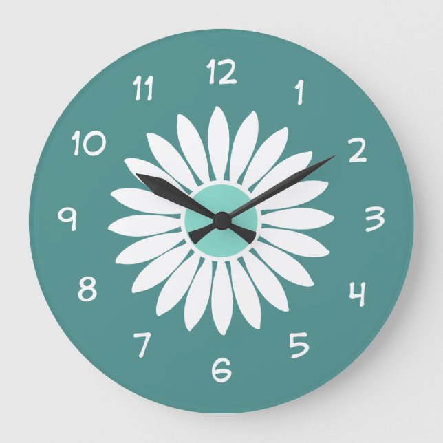 Aquamarine Blume Küchenuhr Große Wanduhr (Vorderseite)