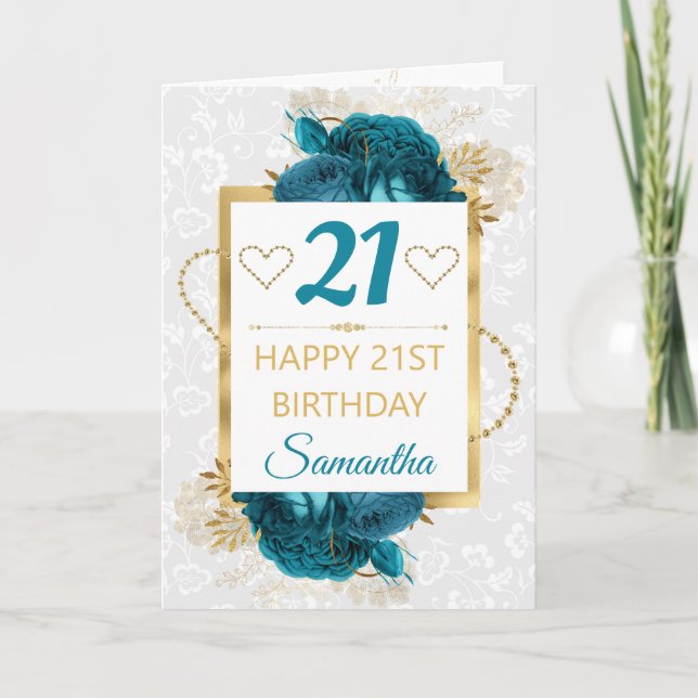 Aquamarine Blume und Goldschmiedeeisen Karte (Vorderseite)