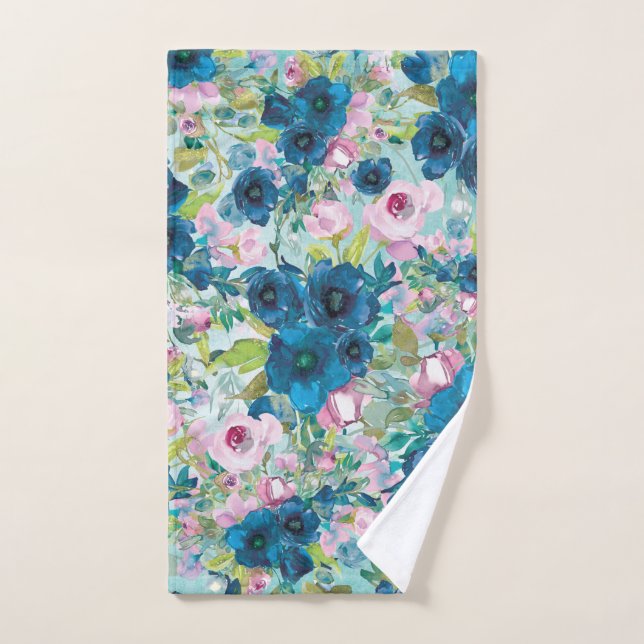 Aquamarine Blume und Rosen auf Aquamarinen Handtuch (Handtuch)