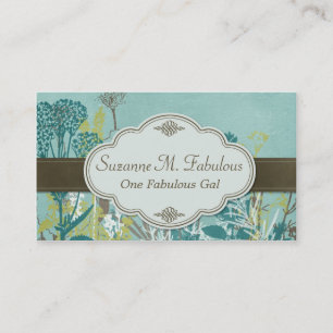 Aquamarine Blumen Brown Striped mit Aufkleber Visitenkarte