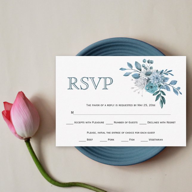 Aquamarine Blumen und Aquarelle RSVP Karte (Von Creator hochgeladen)