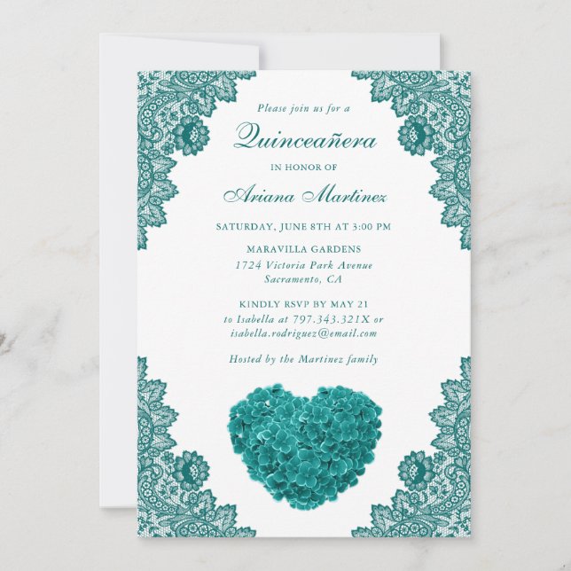 Aquamarine Blumenkatze 15. Geburtstag Einladung (Vorderseite)