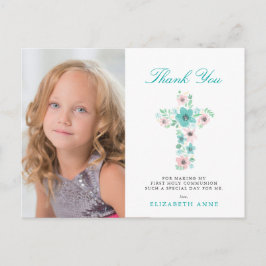 Aquamarine Blumenkreuz Erste Heilige Kommune Viele Postkarte