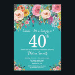 Aquamarine Blumenüberraschung 40. Geburtstag Einla Einladung<br><div class="desc">Aquamarine Blumenüberraschung 40. Geburtstag Einladung für Frauen. Aquarellfarbene Blume Aquamarines Aqua Türkis Hintergrund. Rosa, Gelb, orange, Lila Blume. Erwachsener zum Geburtstag. 13. 15. 16. 18. 20. 21. 30. 40. 50. 60. 70. 80. 90. 100. Jedes Alter. Für weitere Anpassungen klicken Sie bitte auf die Schaltfläche "Anpassen" und verwenden Sie unser...</div>