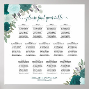 Aquamarine Boho-Rose 13 Tabelle Hochzeitsdiagramm Poster