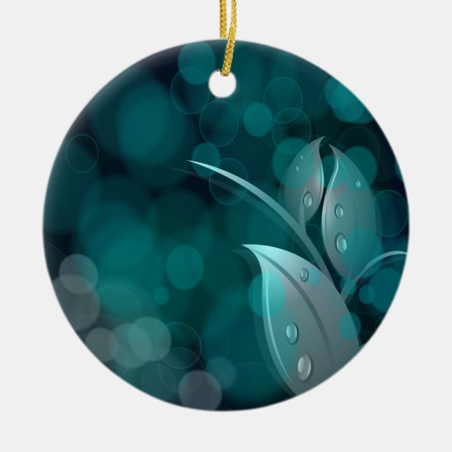 Aquamarine Bokeh-Blätter Keramikornament (Vorne)
