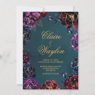 Aquamarine Bordeaux Amethyst Jewel Tone Goldhochze Einladung