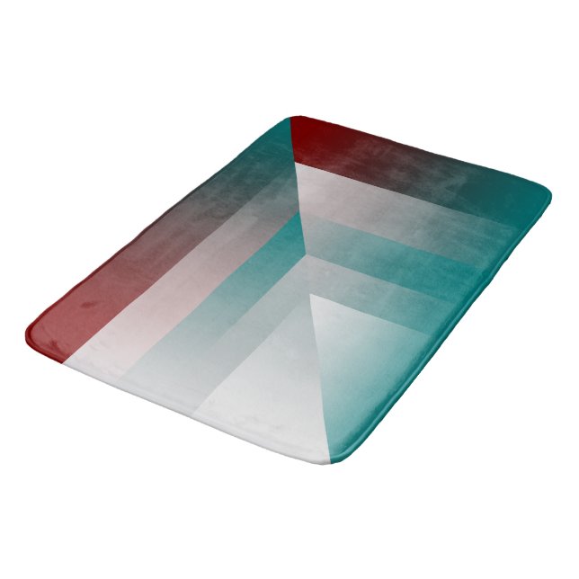 aquamarine bordeauxrote Dreiecke Badematte (Schrägansicht)