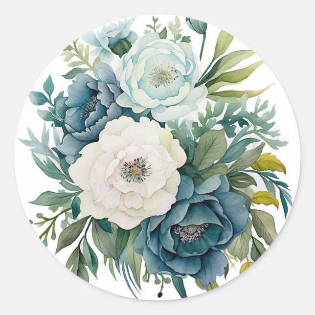 Aquamarine Botanische Hochzeit Runder Aufkleber (Vorderseite)