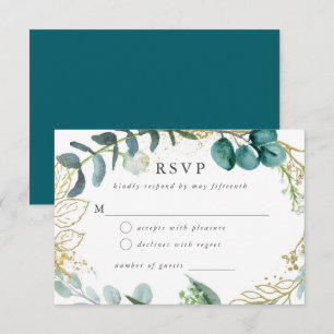 Aquamarine Botanische Moderne Hochzeitskarte RSVP Karte