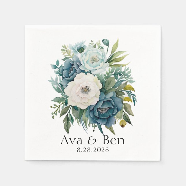 Aquamarine Botanische Peonies Serviette (Vorderseite)