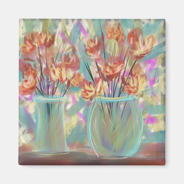 Aquamarine Bouquet mit origineller Kunst Magnet (Vorne)