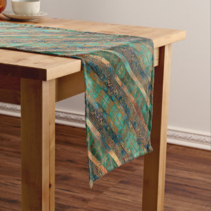 Aquamarine braune Imitate Kupferpatina inspiriert Kurzer Tischläufer