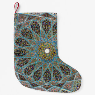Aquamarine, braune und gelbe Kaleidografien Kleiner Weihnachtsstrumpf