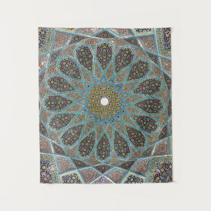 Aquamarine, braune und gelbe Kaleidografien Wandteppich
