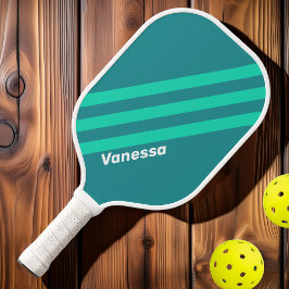 Aquamarine Brise Streifen mit Namen Pickleball Schläger