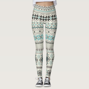 Aquamarine Bronze-Aztec-Schneeflocken Rentiere Wei Leggings