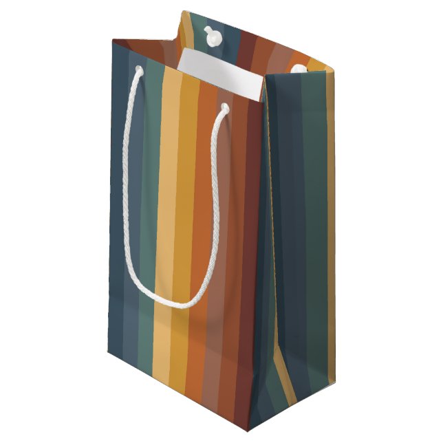 AQUAMARINE BROWN ORANGE CREAM STRIPES KLEINE GESCHENKTÜTE (Vorderseite Schrägansicht)