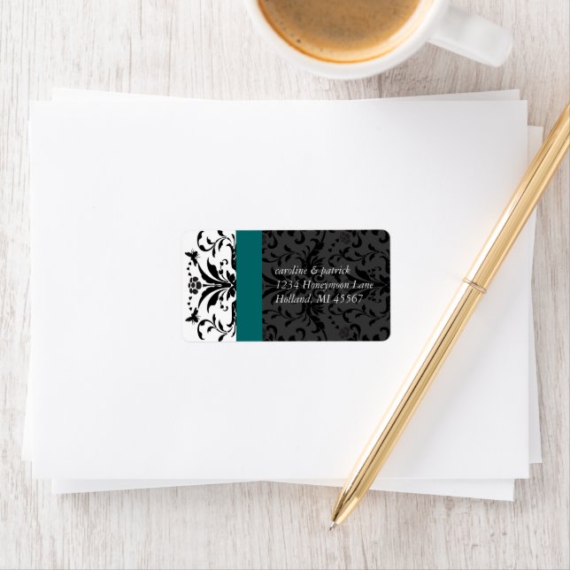 Aquamarine Bumble Bee Damask Adresslisten Adressaufkleber (Insitu)