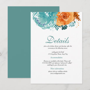 Aquamarine Bunrt Orange Hochzeit im Herbst Details Begleitkarte