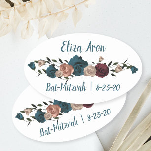 Aquamarine Burgund-Rose Bat Mitzvah Gefälligkeitst Ovaler Aufkleber