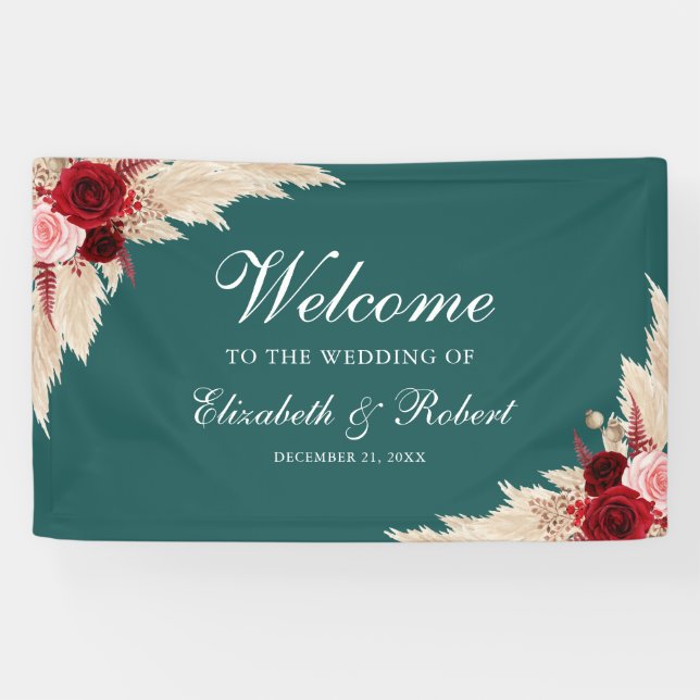 Aquamarine Burgund-Rose Begrüßung Banner (Horizontal)