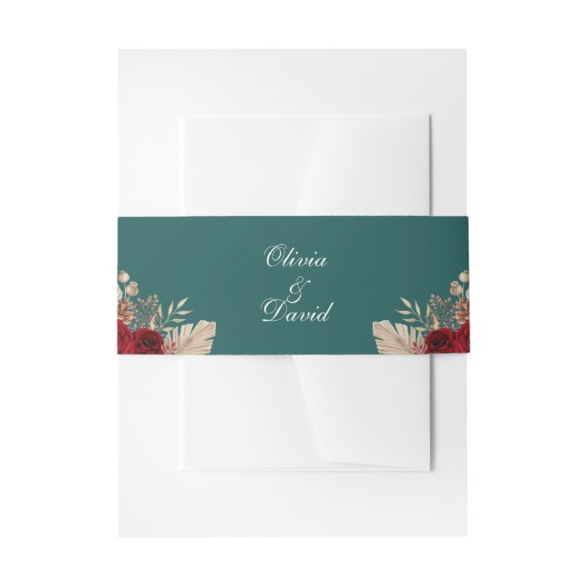 Aquamarine Burgund-Rose Hochzeit Einladungsbanderole (Vorderseite Beispiel)
