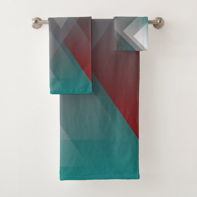 Aquamarine burgundische graue Symmetrie Badhandtuch Set (Insitu)