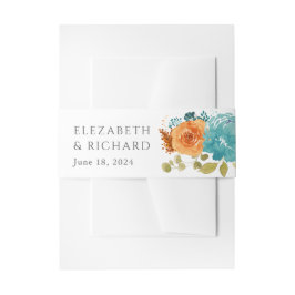 Aquamarine Burnt Orange Fall Floral Wedding Einladungsbanderole