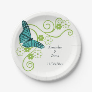 Aquamarine Butterfly-Brautparty-Papierplatte Pappteller