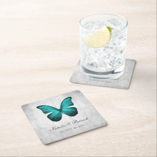 Aquamarine Butterfly-Hochzeitspapier-Untersetzer Rechteckiger Pappuntersetzer