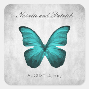 Aquamarine Butterfly-Hochzeitsticker Quadratischer Aufkleber