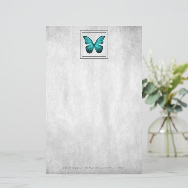 Aquamarine Butterfly Personalisiert Stationierung Briefpapier (Stehend Vorderseite)