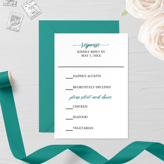 Aquamarine Calligrafy Wedding RSVP Card (Von Creator hochgeladen)