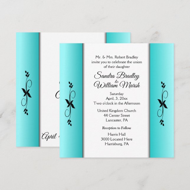Aquamarine Columns Empfang Bereich Hochzeit Einlad Einladung (Vorne/Hinten)