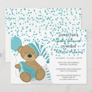 Aquamarine Confetti-Baby-Bärn-Dusche Einladung