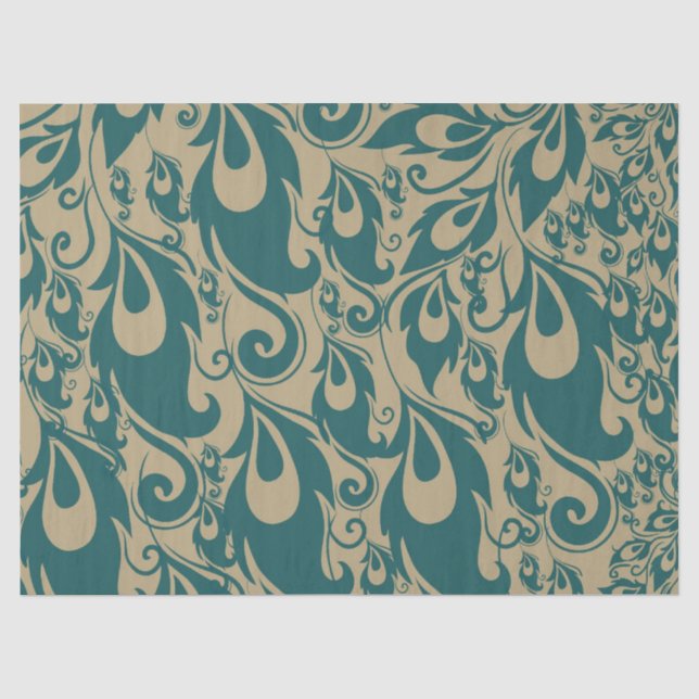 Aquamarine Cream Peacock Feathers Seidenpapier (Vorderseite)