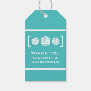 Aquamarine D20-Dice-Gamer-Hochzeitsmarken Geschenkanhänger