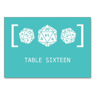 Aquamarine D20-Würfel-Hochzeitskarte Tischnummer