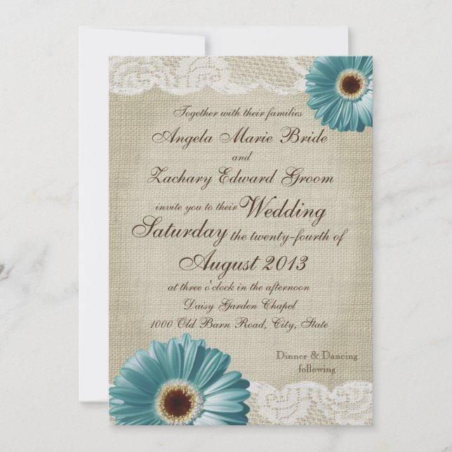 Aquamarine Daisy-Hochzeit Einladung (Vorderseite)