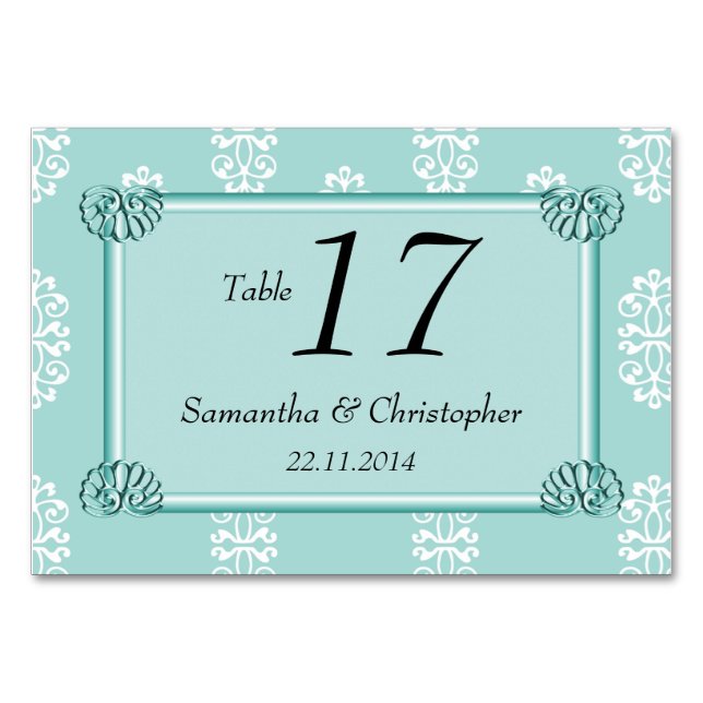 Aquamarine Damasehe Tischnummer (Vorderseite)