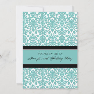 Aquamarine Damask 40. Geburtstag Party Einladungen