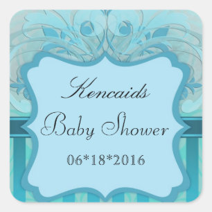 Aquamarine Damask Baby DuschSquare Aufkleber