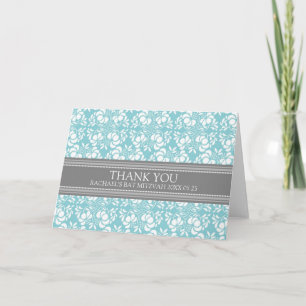 Aquamarine Damask Bat Mitzvah Dankeschön-Karte Dankeskarte